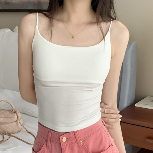 Actual shot of simple camisole for outer wear 2024 spring and summer new solid color inner layer with thin strap top