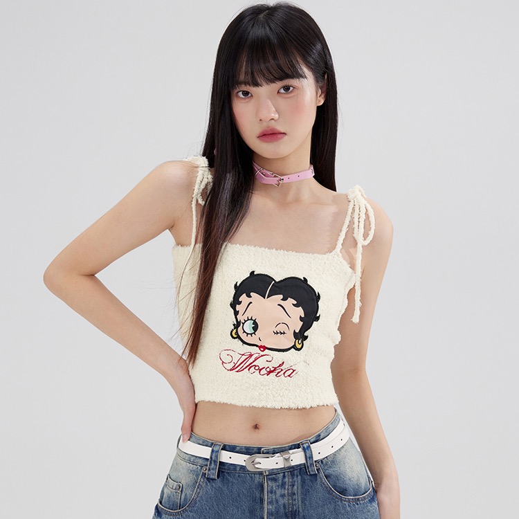 2024夏季新款設計感甜辣風少女刺繡高腰系帶吊帶