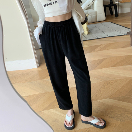 Real shot of the new 2024 retro linen casual pants for women, college style multi-color lace-up elastic waist harem pants
