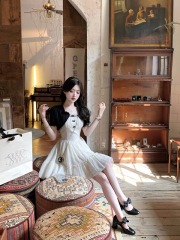 Q Girl Paris March 18th Little Audrey French Style Wealthy Young Lady Retro Polka Dot Bow Strap Dress Set