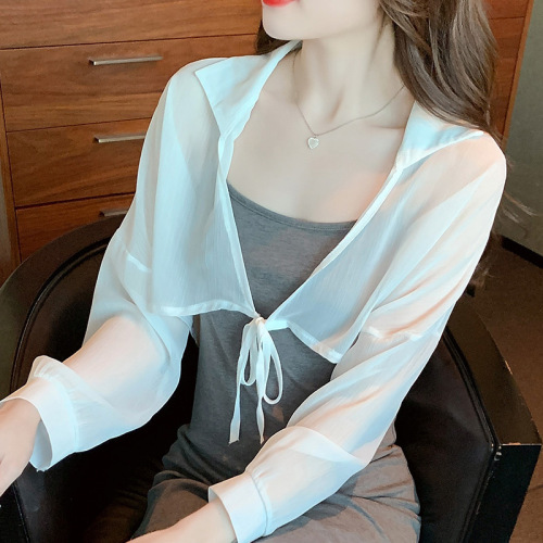 Has shipped small shawl coat women's 2024 spring and summer new style waistcoat all-match chiffon sun protection clothing short outer cardigan