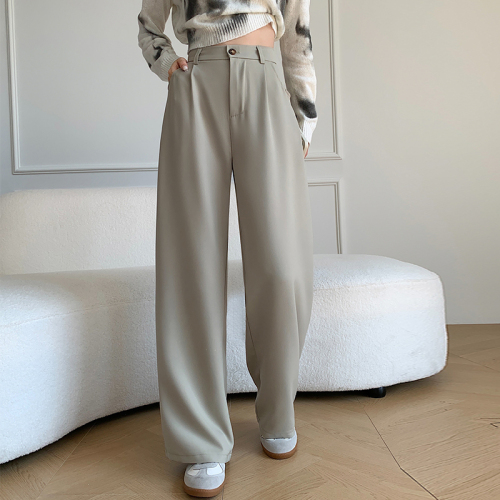 Real shot of Maillard wide-leg casual pants for women in spring, high-waisted, loose and slim, black pants for small people, wide-leg pants