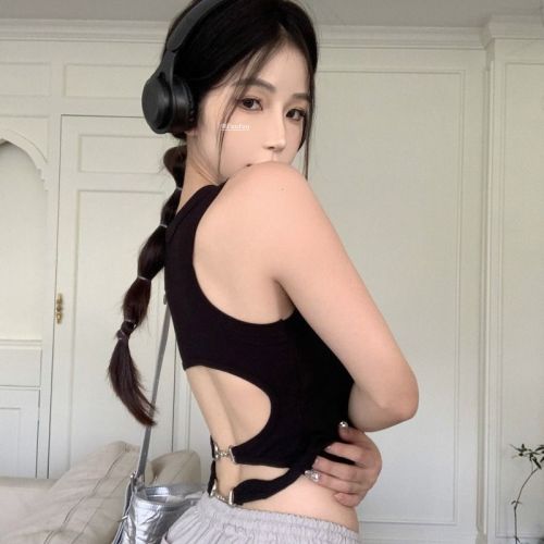 American hot girl backless sports suspender I-shaped vest for women in summer, short style, beautiful back, sleeveless top