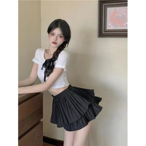 Cake skirt women's white high waist short skirt 2024 summer new culottes small pleated puffy skirt