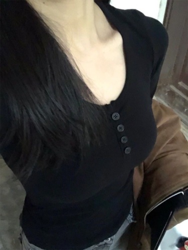 2*2 ribbed terry 240g pink women's autumn winter long sleeve t-shirt top with chest pad and slim fit