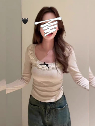 1*1 thread velvet 270g sweet slimming lace round neck autumn and winter new pure desire gentle slimming 