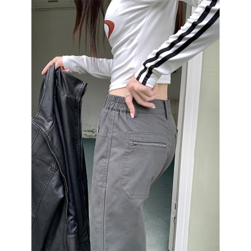 Actual shot of new spring style versatile slimming temperament commuting design washed cotton casual pants 2024 Korean style straight pants