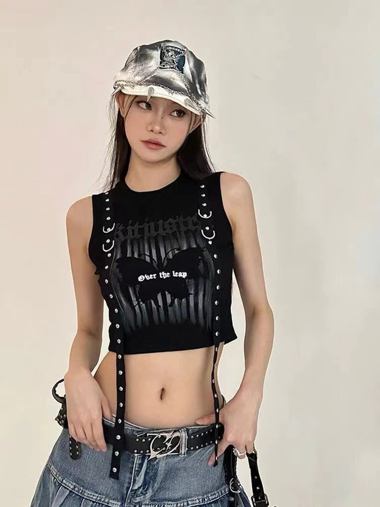 棉美式甜辣jazz背心女外穿短款設計感小眾音樂節辣妹穿搭