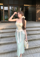 Real shot ~ Mint Mambo Slim Fit Sling Dress Lazy Beauty Sunscreen Long Sleeve T