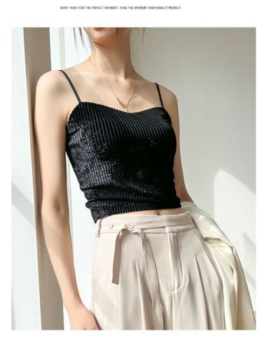 Camisole for women 2024 new outer wear gold velvet sleeveless with breast pad hot girl inner top spring and autumn bottoming