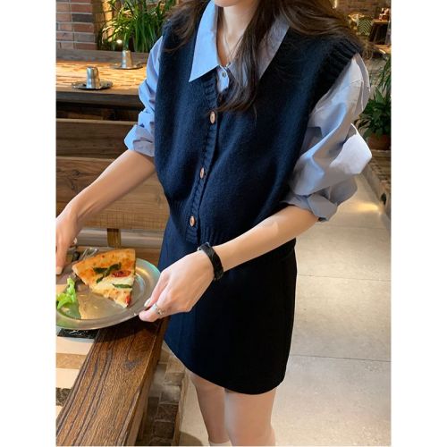 Actual shot of Korean version of basic versatile casual vest for early spring solid color knitted wool sleeveless vest for women