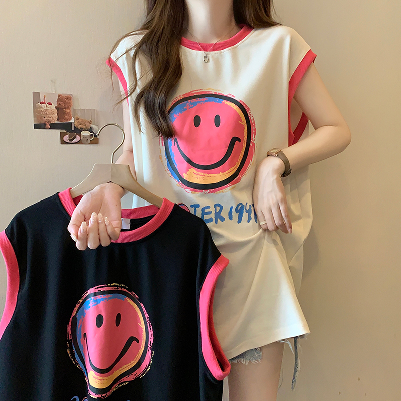 實拍珠地短袖t恤女夏2024中長款無袖背心潮圓領上衣大碼女裝200斤