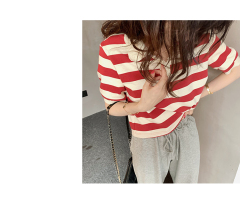 Xiaojunjun Britney short-sleeved striped T-shirt women's summer 2024 new slim polo shirt scheming halter top