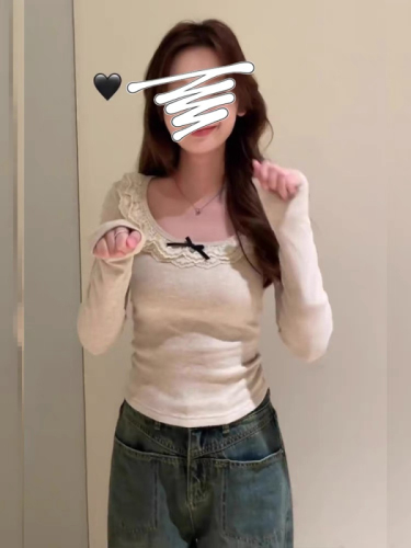 1*1 thread velvet 270g sweet slimming lace round neck autumn and winter new pure desire gentle slimming 