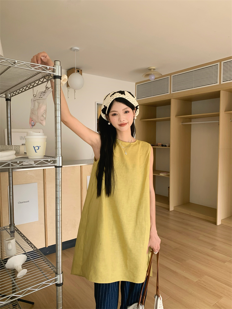 實拍 夏季韓系甜美少女感A字無袖連衣裙短裙可疊穿