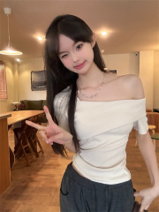 Photographed Summer New Korean Style Asymmetrical Half-Shoulder Design Commuting Slimming Versatile Top
