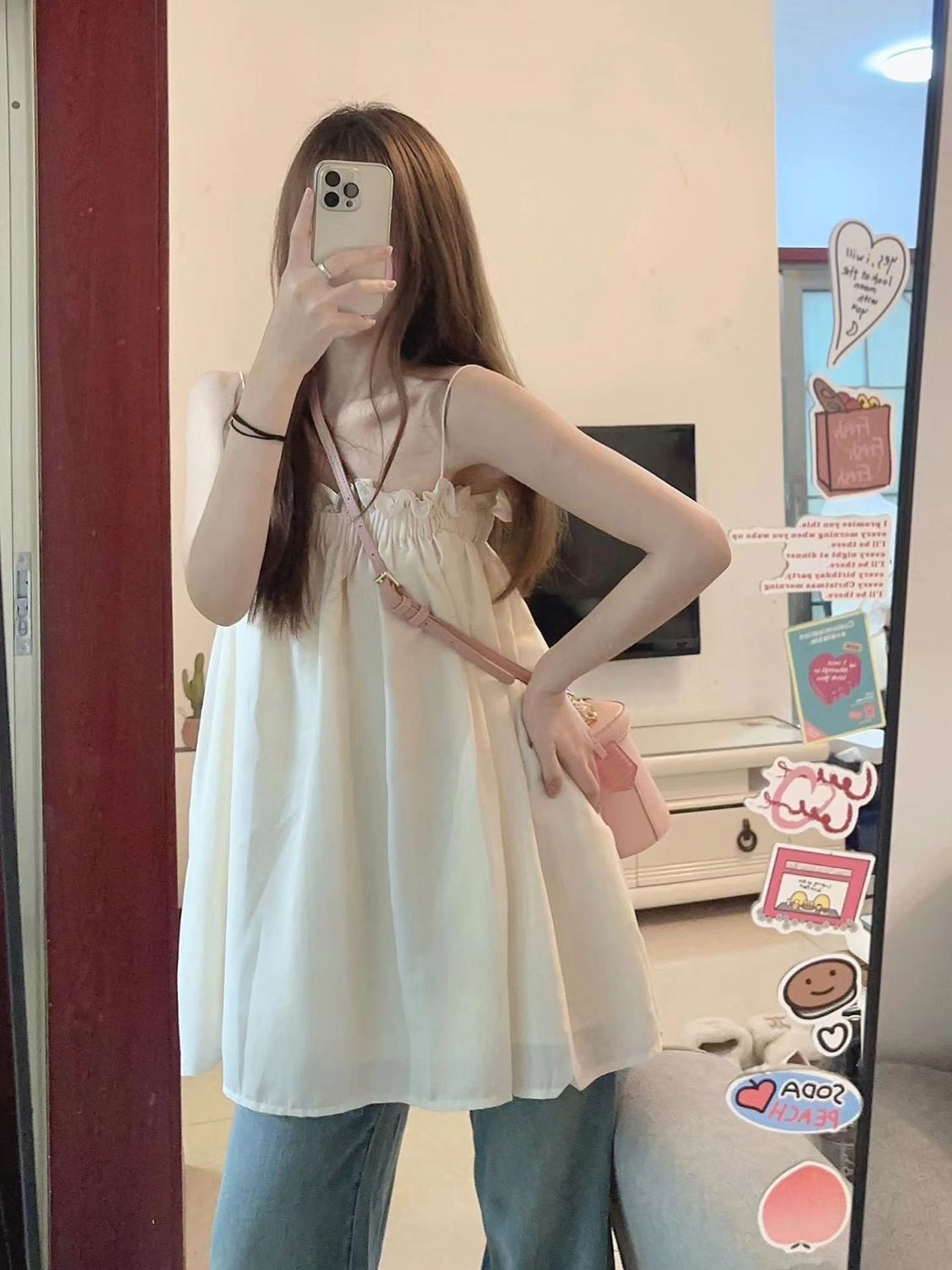 純欲風辣妹小吊帶女夏季性感美背無袖寬鬆遮肉上衣甜美減齡娃娃衫