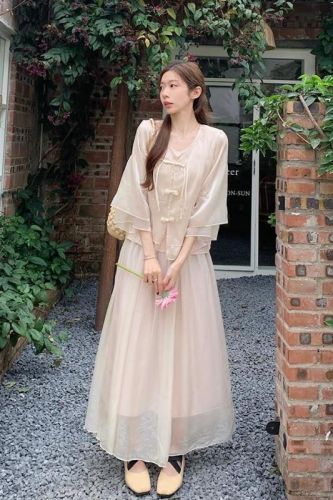 实拍 新中式国风套装裙高级感刺绣盘扣上衣+半身裙两件套女