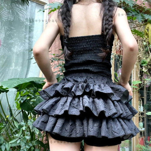 Springfield Garden Ballet Style Petite Girly Soft Girl Versatile Cake Skirt Three-dimensional Crumpled Puff Skirt Pumpkin Pants