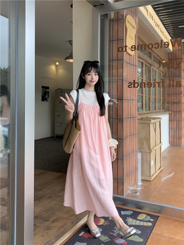 实拍 韩版新款时尚简约纯色针织衫+吊带裙两件套