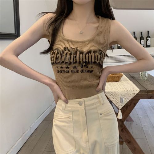 Real shot Summer new short letter sleeveless slim vest for women