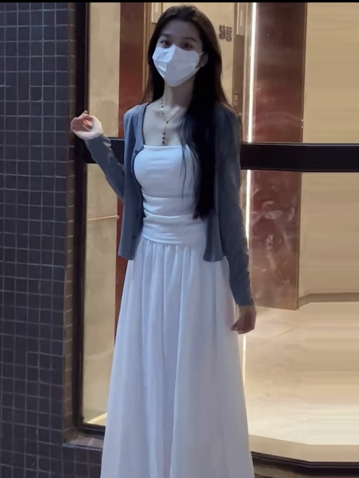 White Water Moonlit Camellia Summer Ins Versatile Slimming Skirt + Tank Top + Fashion Design Knit Sweater