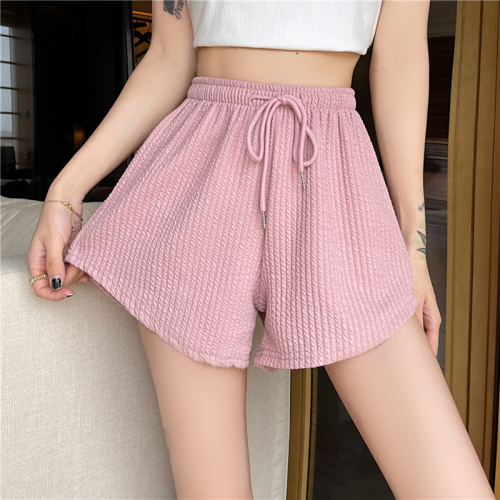 -Real shot of jacquard hottie loose casual slim drawstring wide leg shorts for women trendy