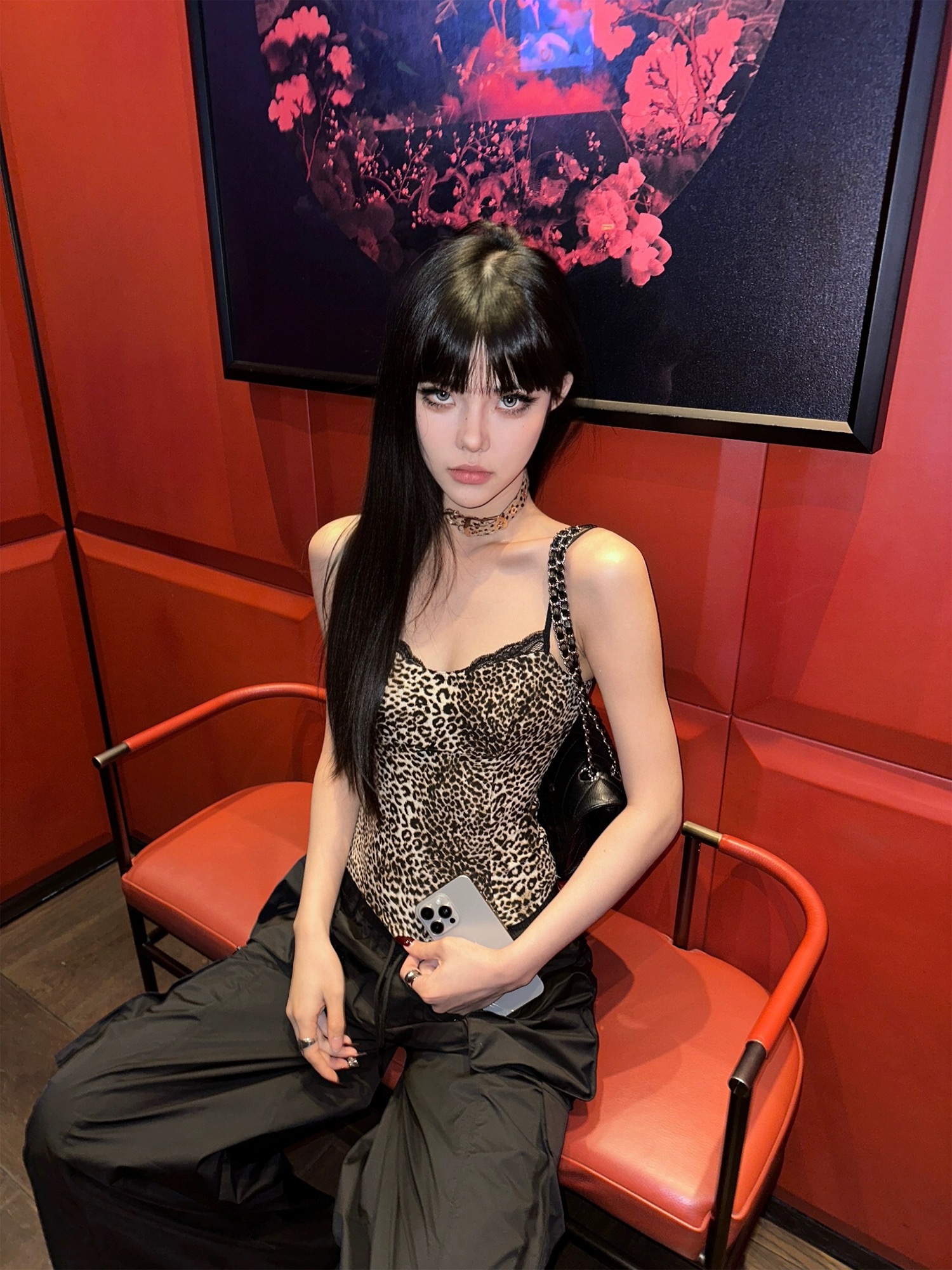 黑有染 miekevv 一獵鍾情 豹紋小上衣女修身性感辣妹短款吊帶背