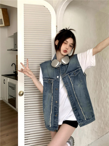 Actual shot~New fashionable loose outer wear casual denim vest sleeveless jacket