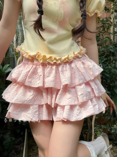 Springfield Garden Ballet Style Petite Girly Soft Girl Versatile Cake Skirt Three-dimensional Crumpled Puff Skirt Pumpkin Pants