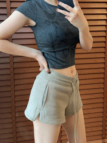 American Retro Casual Shorts Women's Summer Thin 2024 New High Waist Slim Fit Hot Pants Hot Pants