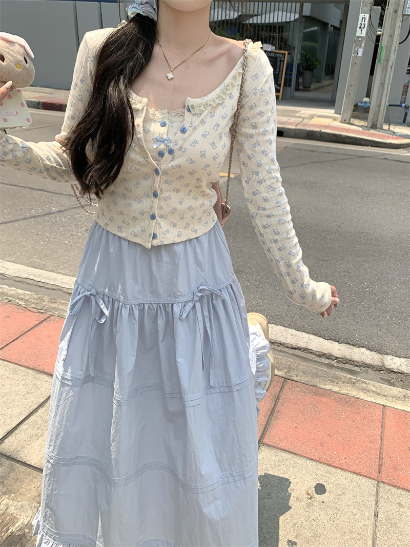 Real shot of suspender cardigan, pure desire, gentle floral lace vest, spring top, skirt suit for women