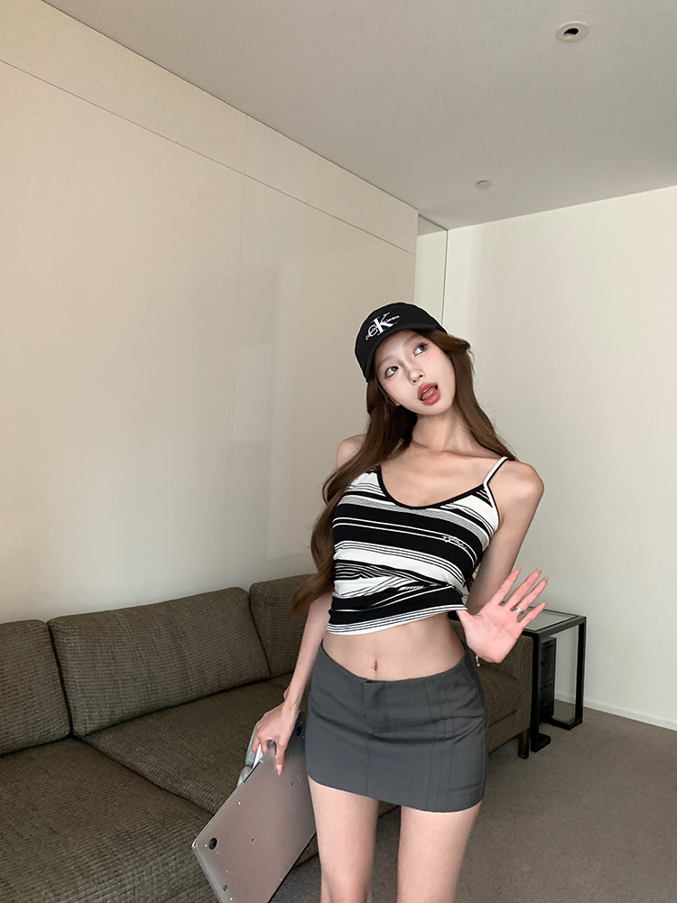 實拍 上衣女內外搭andthen it is night top定製條紋兩色吊帶