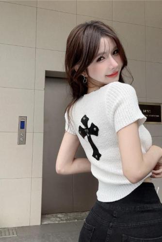 Purely Sweet Hot Girl Design Niche Short Top Summer Sexy Collarbone Chic Square Neck Women's Sweater Knitted Cardigan