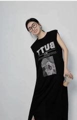 仿棉牛奶絲# 夏季無袖可愛狗狗T恤原宿風個性甜酷上衣女背心裙