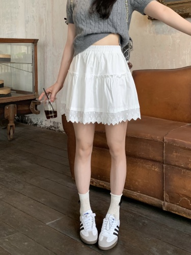Real shot ~ white retro lace skirt high waist short skirt cake skirt