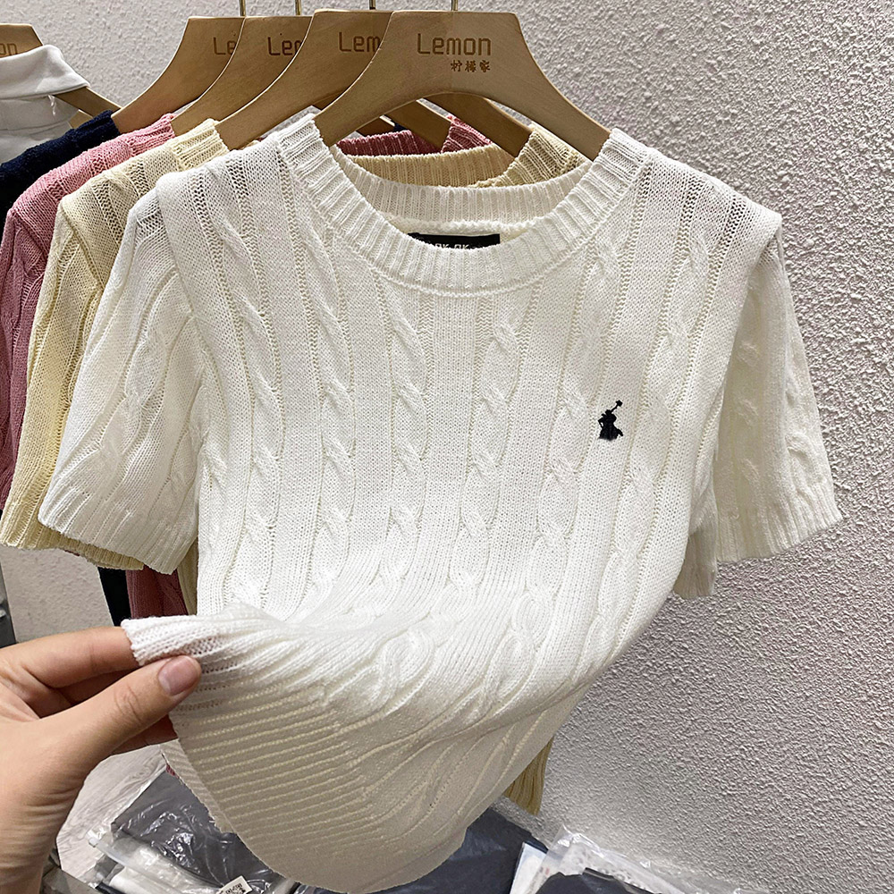 French embroidery braided sweater short-sleeved women's design niche early spring inner layering shirt half-sleeved T-shirt top