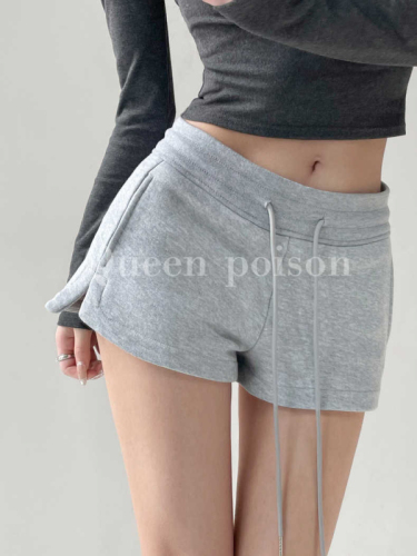 Create women's group legs retro side slit wide leg hot pants for women summer low waist drawstring slimming loose casual sports shorts