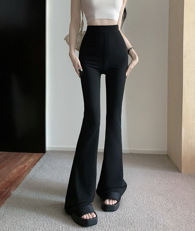 Actual shot of summer ice silk drapey high-waisted casual pants for women, versatile slimming straight pants, slightly flared trousers