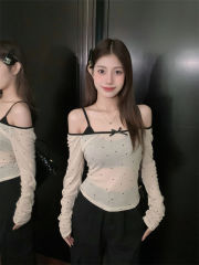 純欲風波點兩件套2024春夏季新款長袖T恤女修身顯瘦洋氣小眾上衣