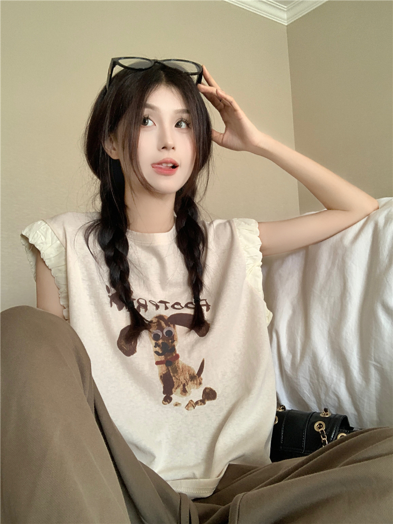 Photographed New Korean Loose Round Neck Printed Casual Sleeveless Versatile Top