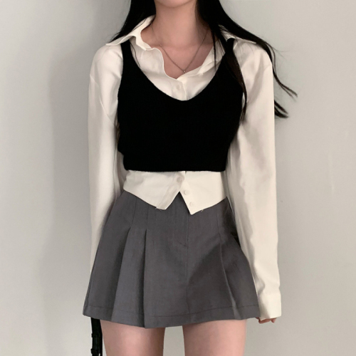 Korean chic layered vest thick knitted sweater vest short knitted suspender top for women