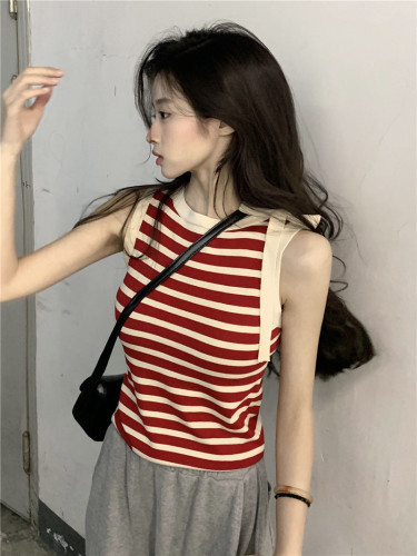 Real shot ~ 2024 summer striped suspenders for women to wear sweet and spicy style bottoming with sleeveless tops