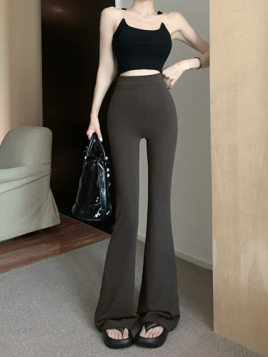 Actual shot of summer ice silk drapey high-waisted casual pants for women, versatile slimming straight pants, slightly flared trousers