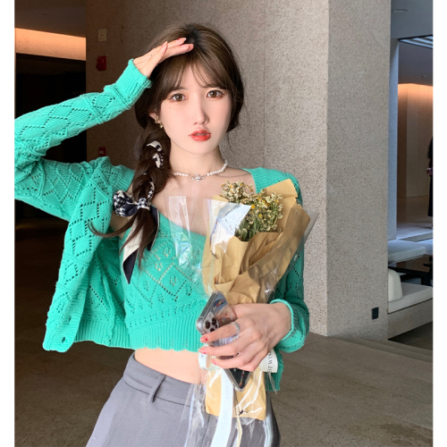 Korean version of the new pure lust style knitted cardigan two-piece set autumn and winter Internet celebrity hot girl street sweater