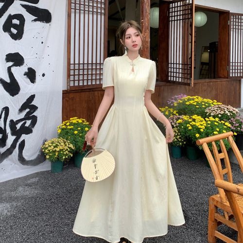 新中式大码女装旗袍简约中国风大码连衣裙长裙