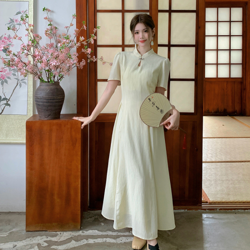 新中式大码女装旗袍简约中国风大码连衣裙长裙