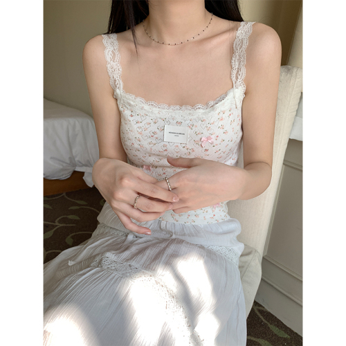 Real shot of lace camisole women's inner wear 2024 new spring and summer pure lust style bow top