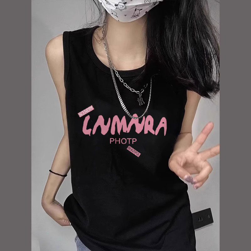 210克後包條 春夏季寬鬆純棉印花無袖背心女