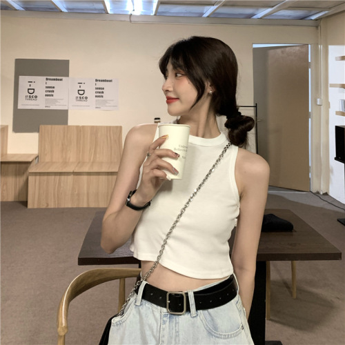 Milk silk American round neck slimming navel-baring short outer vest hot girl suspender top